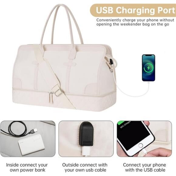 Weekender Overnight Bags for Women, Large Travel Duffle Bags with Shoe - Picture 5 of 7